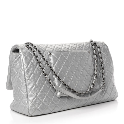 Chanel Metallic Calfskin Quilted XXL Travel Flap Bag Silver 4 of 15