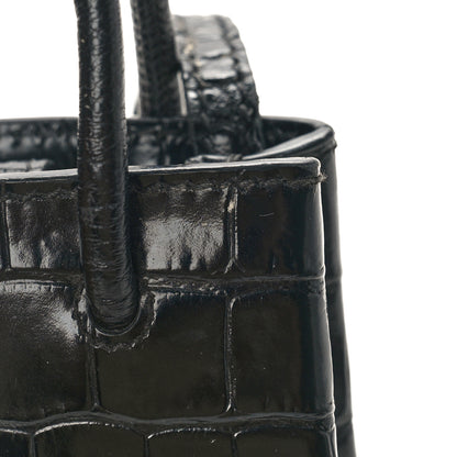 Balenciaga Calfskin Crocodile Embossed Logo Shopping Phone Holder Bag Black 10 of 11