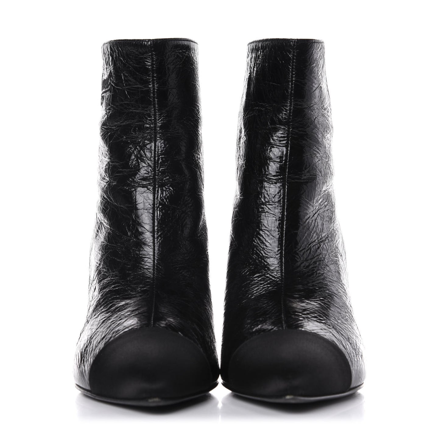 Crumpled Calfskin Satin Cap Toe Short Ankle Boots 39 Black