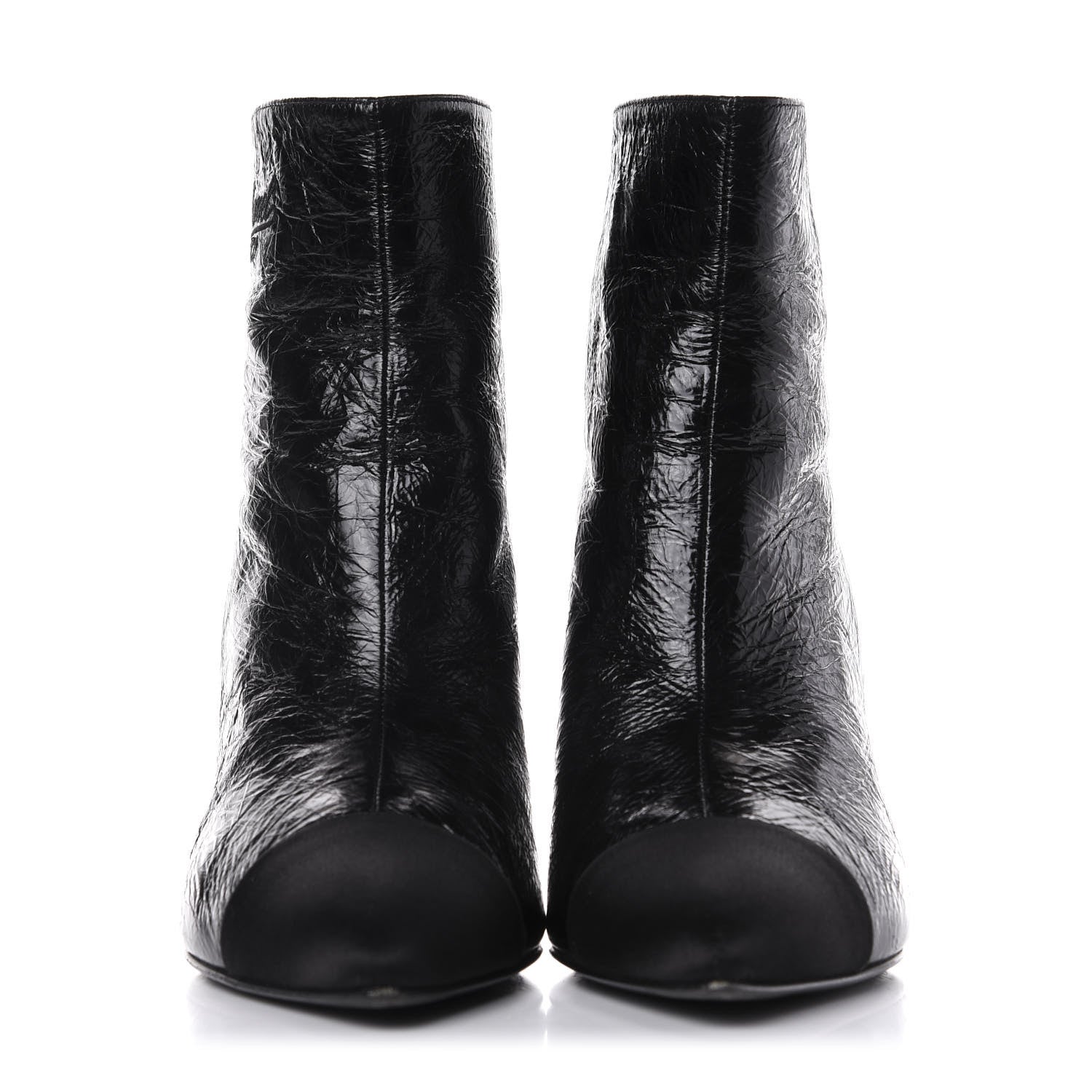 Chanel Crumpled Calfskin Satin Cap Toe Short Ankle Boots 39 Black 2 of 14