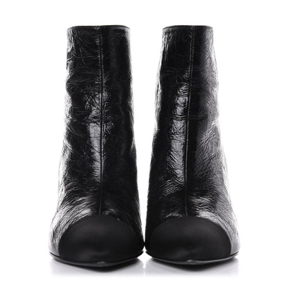 Chanel Crumpled Calfskin Satin Cap Toe Short Ankle Boots 39 Black 2 of 14