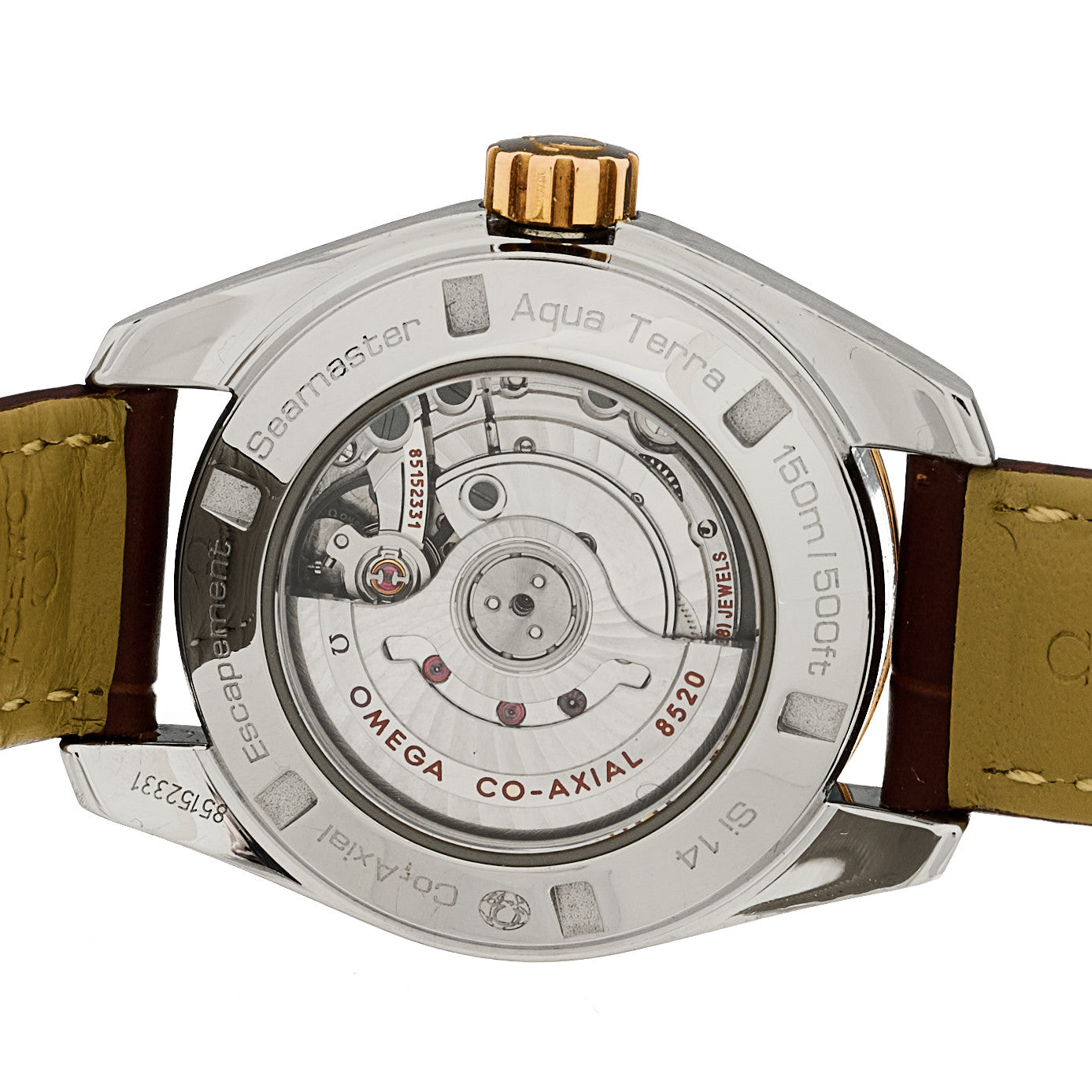 Stainless Steel 18K Yellow Gold Alligator 30mm Seamaster Aqua Terra 150M Automatic Watch Grey 231.23.30.20.06.002