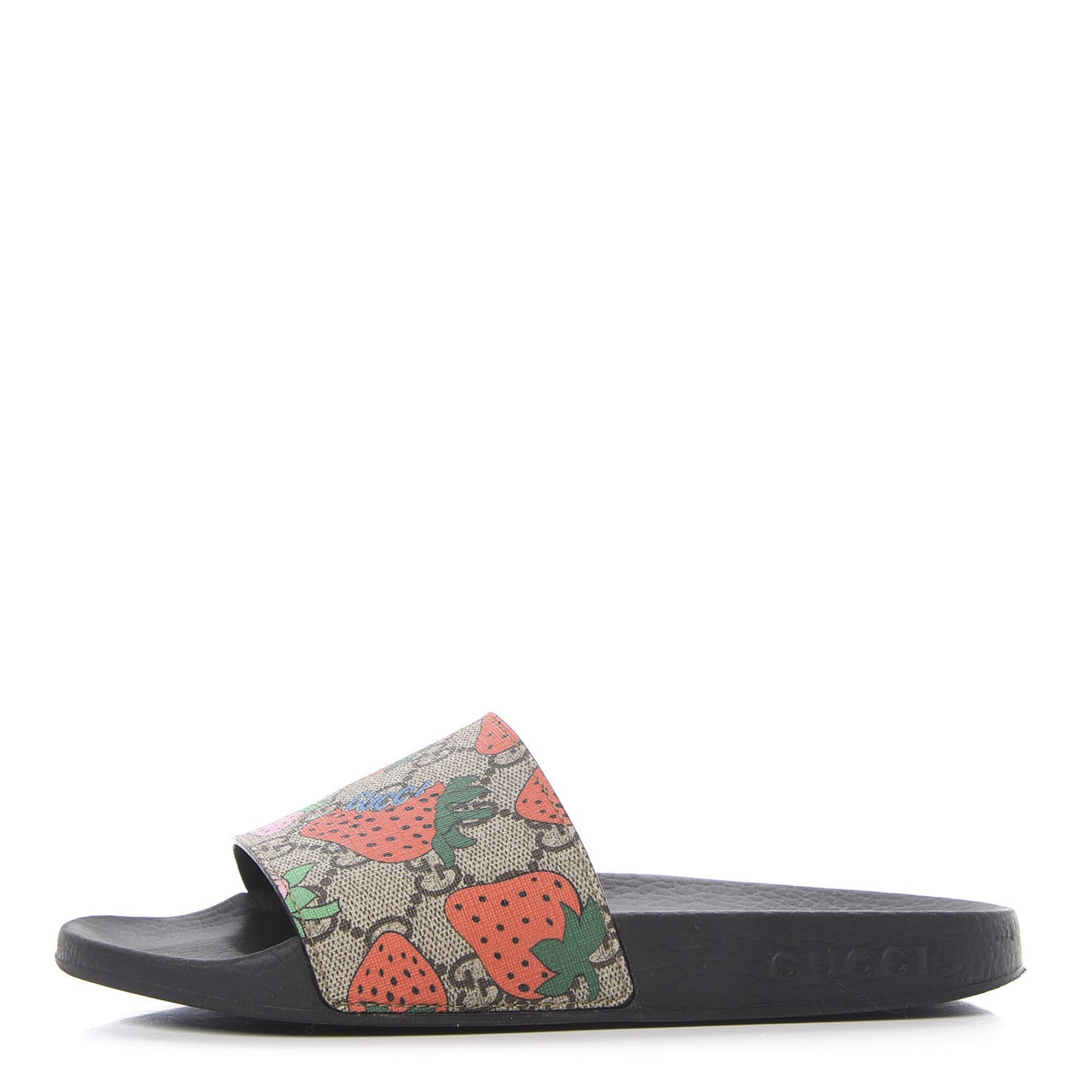GG Supreme Monogram Strawberry Slide Sandals 37 Beige Multicolor