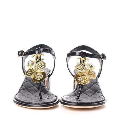 Chanel Calfskin Medallion CC Thong Sandals 36 Black 2 of 9