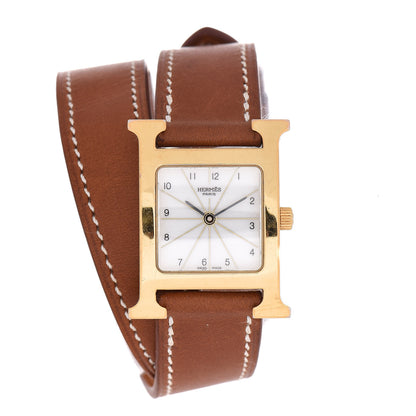Hermes Stainless Steel Barenia 21mm Heure H Hour Double Tour Quartz Watch Fauve 1 of 13