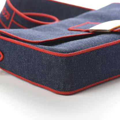 Fendi Denim Large Baguette Blue Rosso 6 of 11