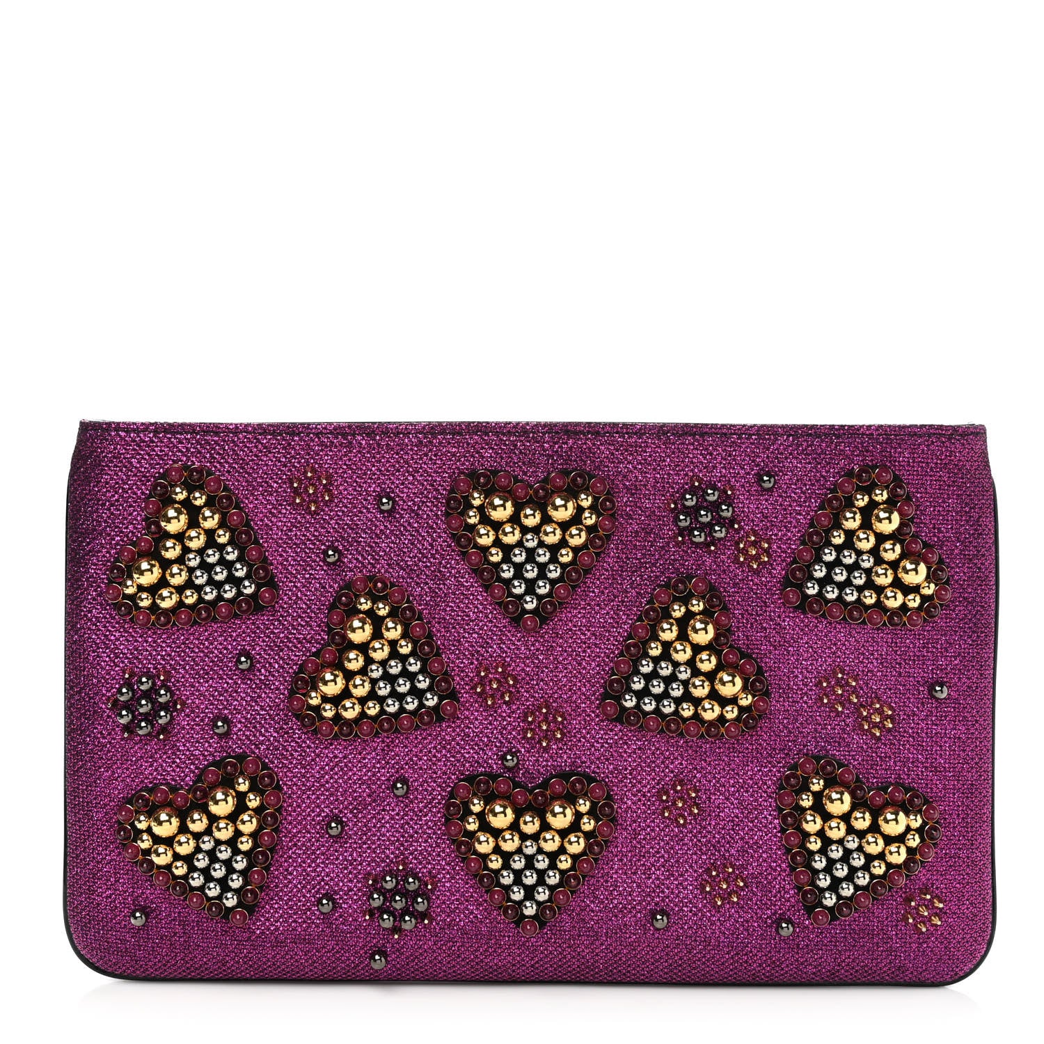 Christian Louboutin Metallic Raffia Studded Loubiposh Chain Clutch Magenta 1 of 7
