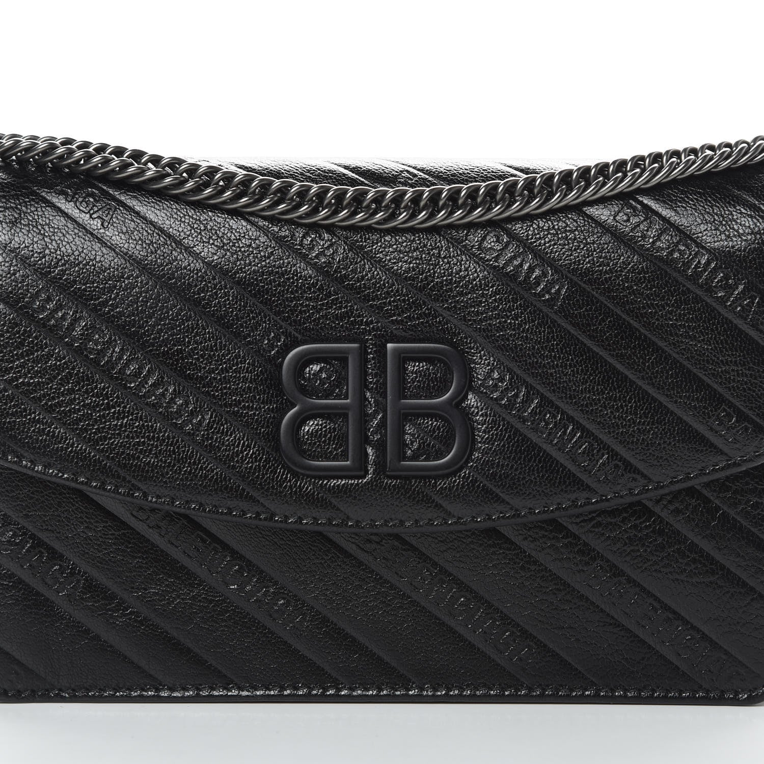 Balenciaga Shiny Goatskin Logo Embossed Monochrome BB Wallet On Chain Black 8 of 11