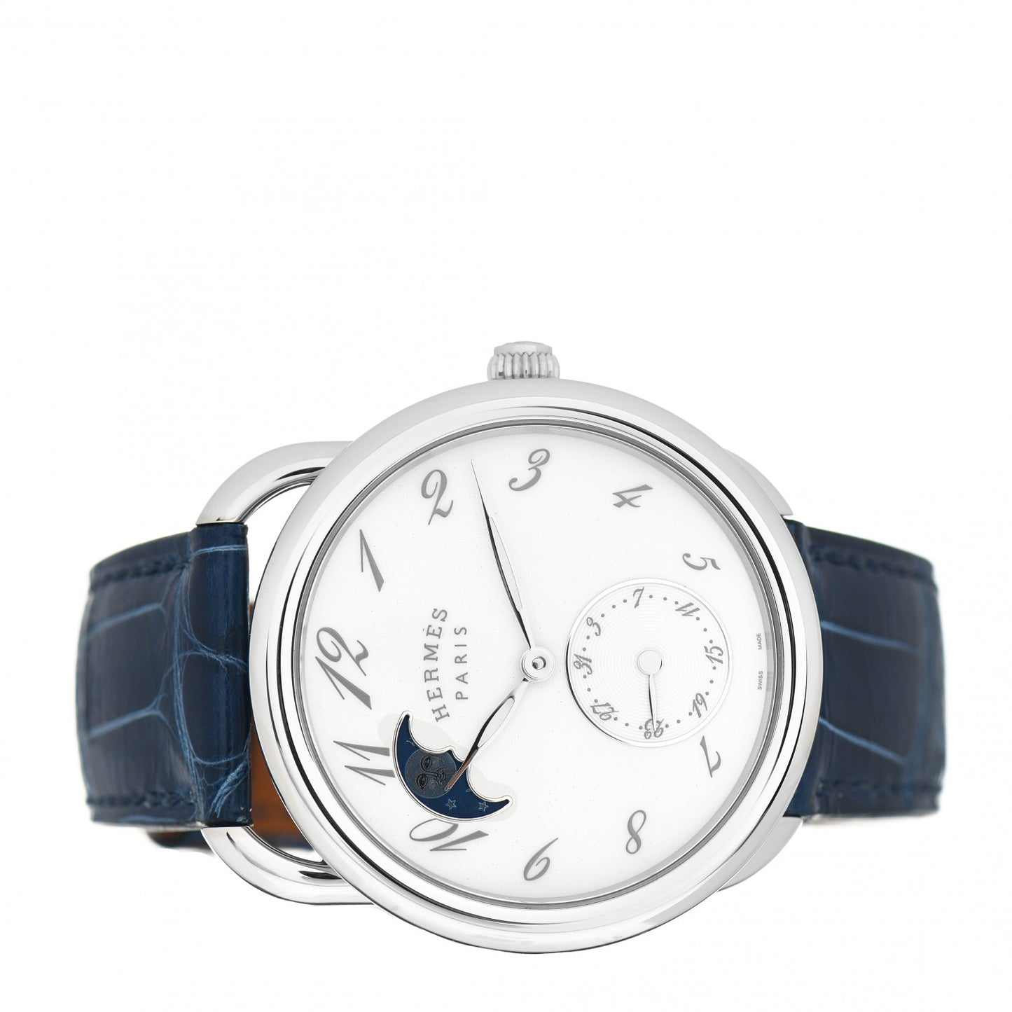 Stainless Steel Alligator Mother of Pearl 38mm Arceau Petite Lune Automatic Watch Bleu Saphir