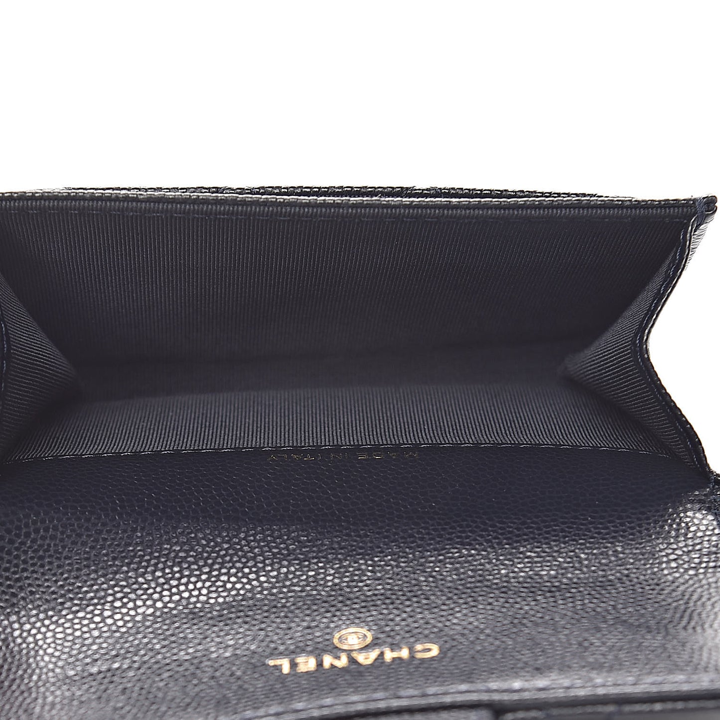 Caviar Quilted Flap Card Holder Wallet Navy Blue