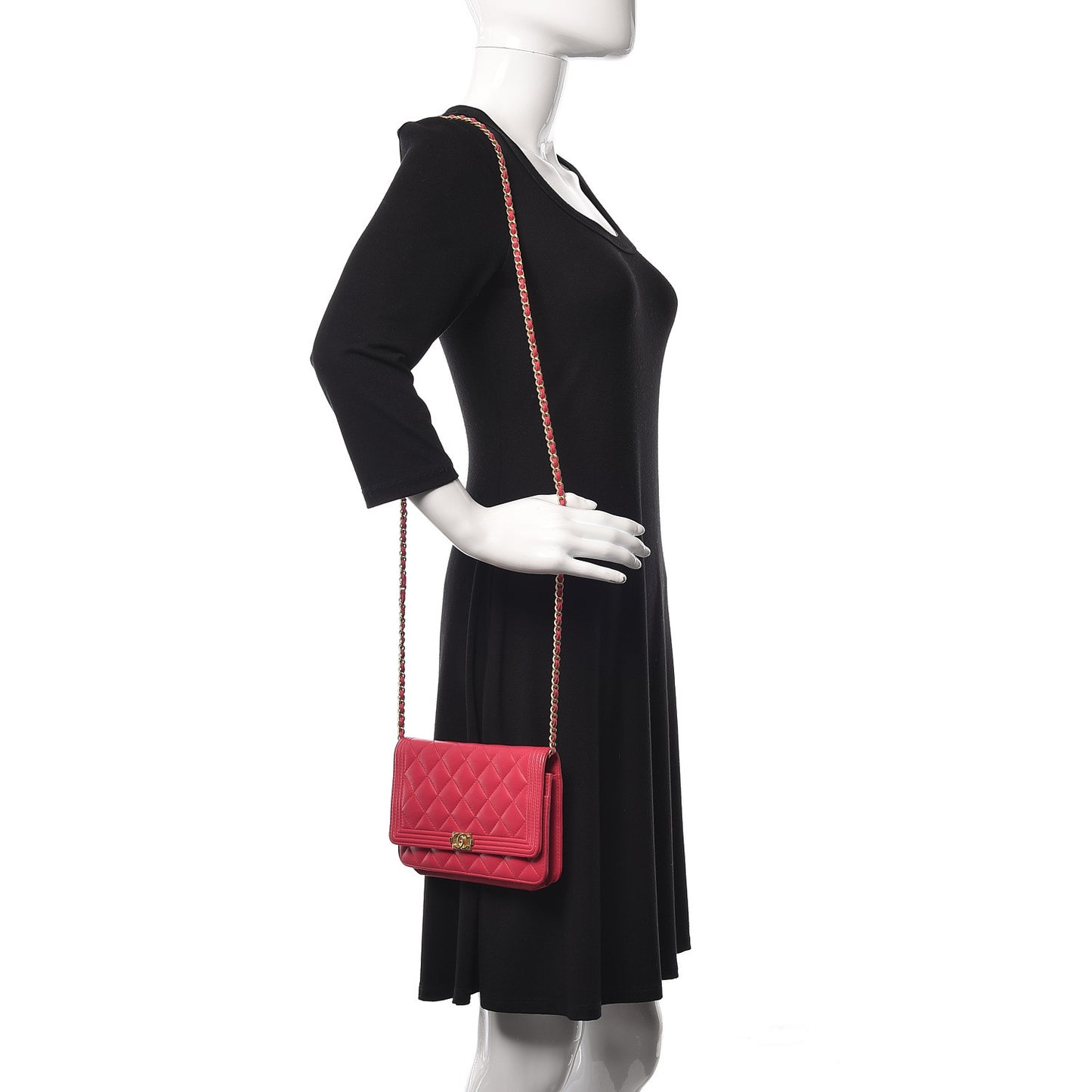 Lambskin Quilted Boy Wallet On Chain WOC Fuchsia