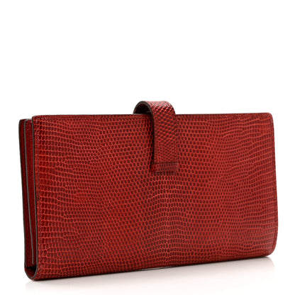 Hermes Lizard Bearn Gusset Wallet Rubis 3 of 8