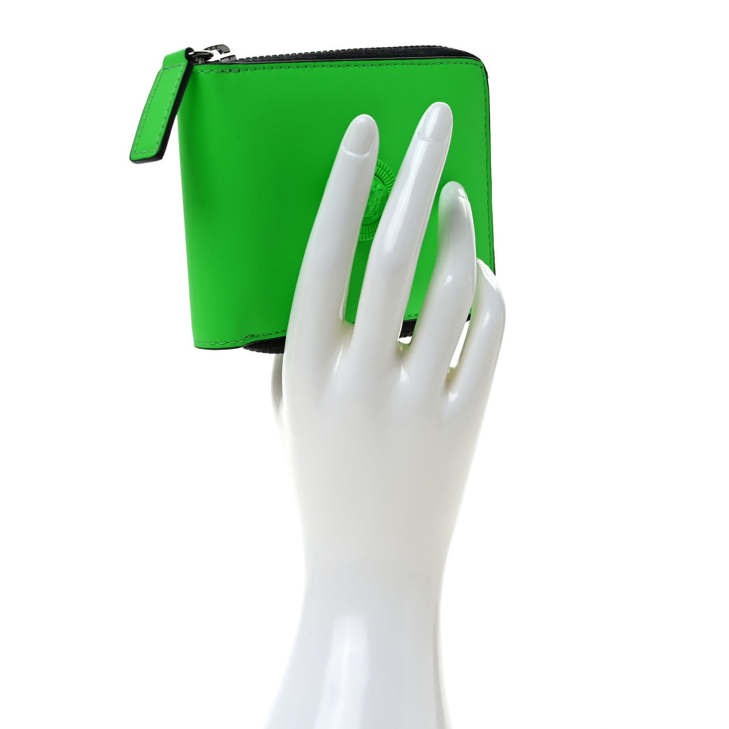 Versace Calfskin Rubber Medusa Biggie Bifold Compact Zip Around Wallet Lime 2 of 7