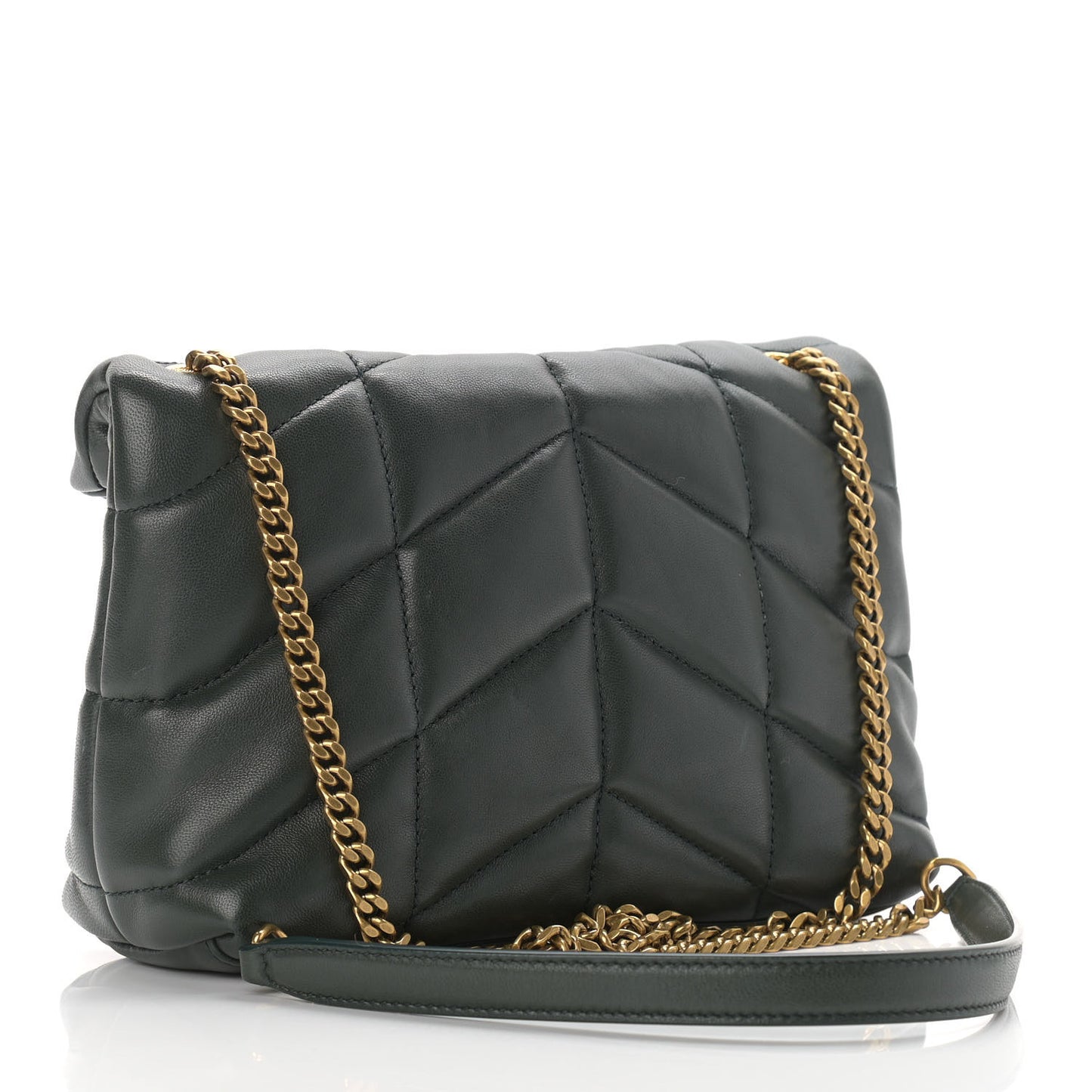 Lambskin Quilted Toy Loulou Puffer Monogram Chain Satchel Deep Green