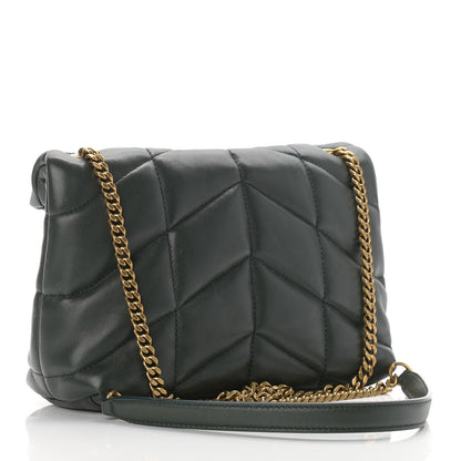 Saint Laurent Lambskin Quilted Toy Loulou Puffer Monogram Chain Satchel Deep Green 2 of 8