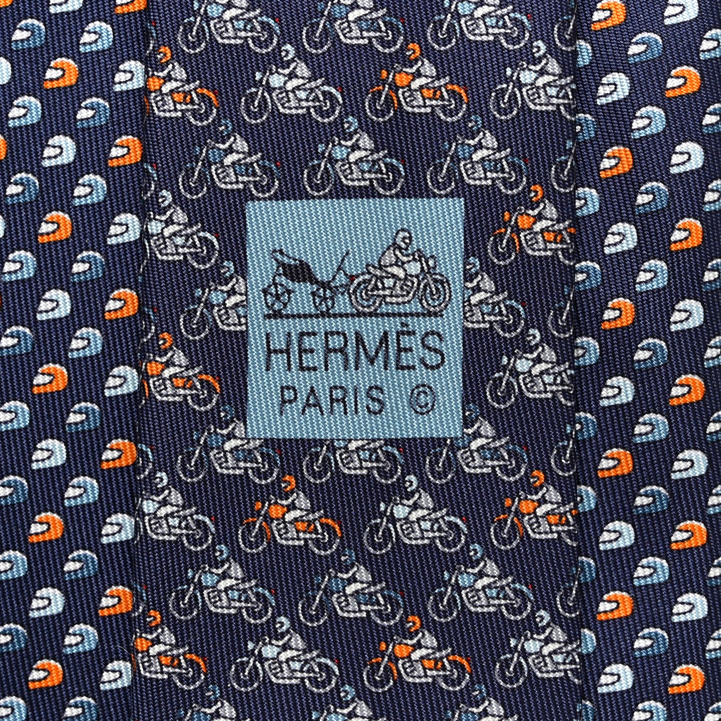 Printed Silk Mens Cavaliere Neck Tie Bleu Ardoise Orange
