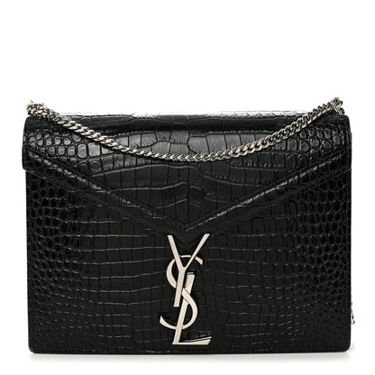 Saint Laurent Calfskin Crocodile Embossed Monogram Cassandra Clasp Bag Black Rouge Legion 1 of 13