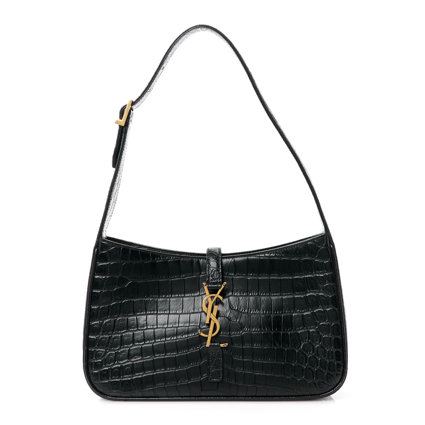 SAINT LAURENT Calfskin Crocodile Embossed LE 5 A 7 Hobo Black