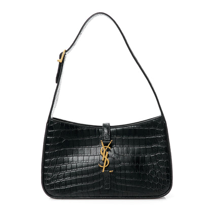 Saint Laurent SAINT LAURENT Calfskin Crocodile Embossed LE 5 A 7 Hobo Black 1 of 9