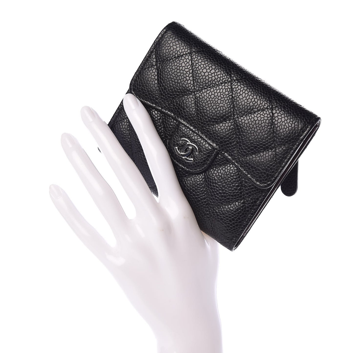 Caviar Quilted Compact Flap Wallet Black