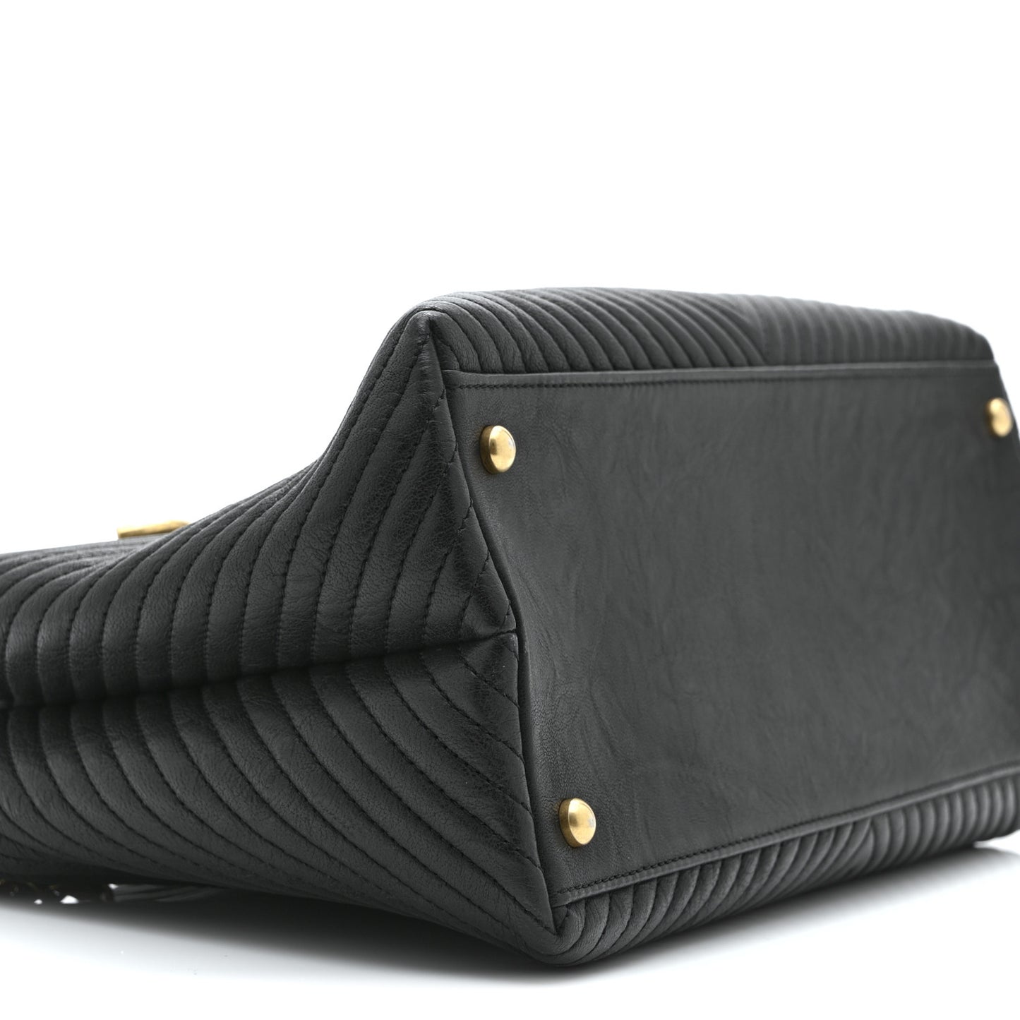 Wrinkled Lambskin Chevron Quilted Surpique Tote Black