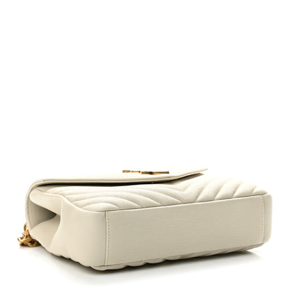Saint Laurent Sheepskin Matelasse Chevron Monogram Medium College Bag Vintage Blanc 4 of 11