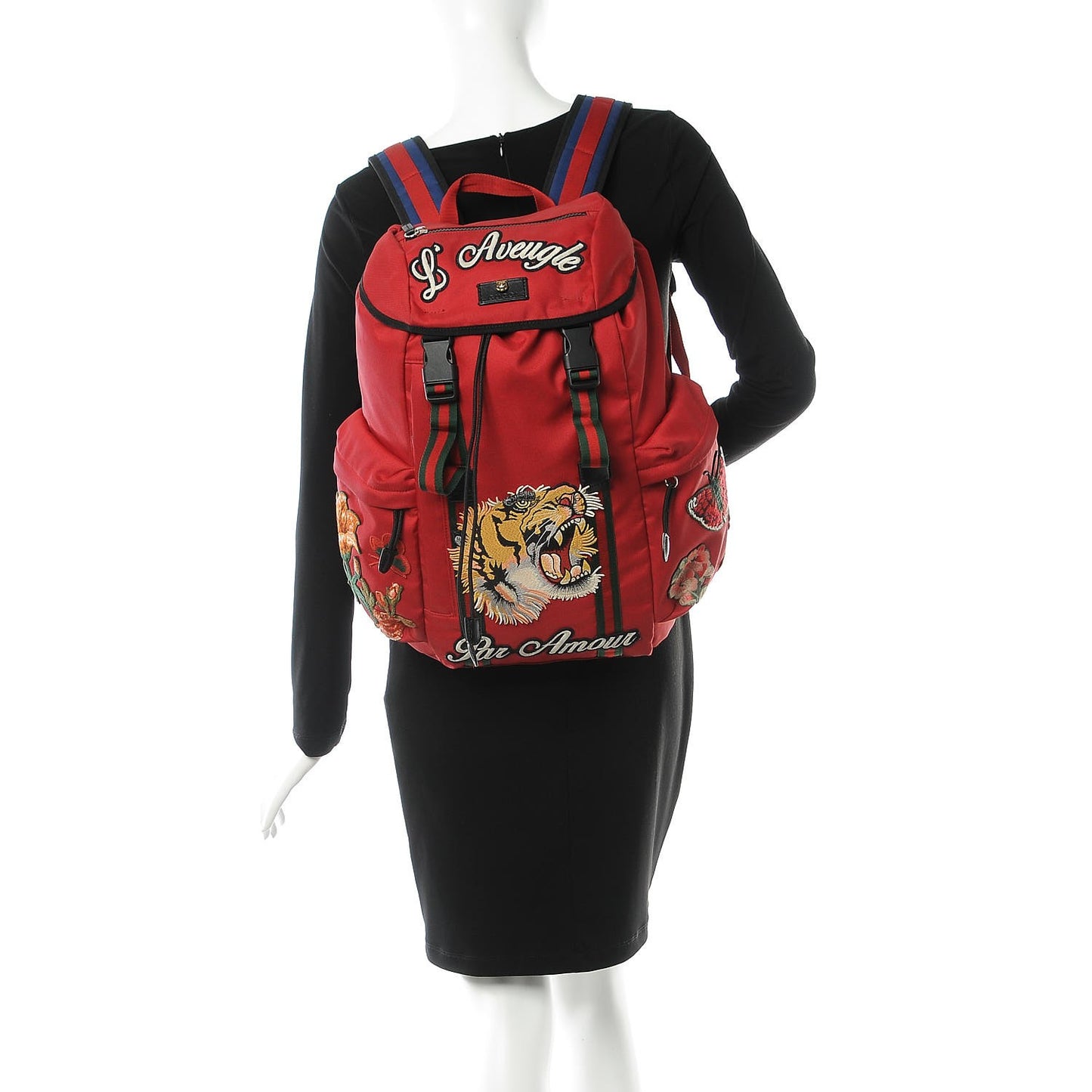 Nylon L'Aveugle Par Amour Embroidered Double Buckle Backpack Red