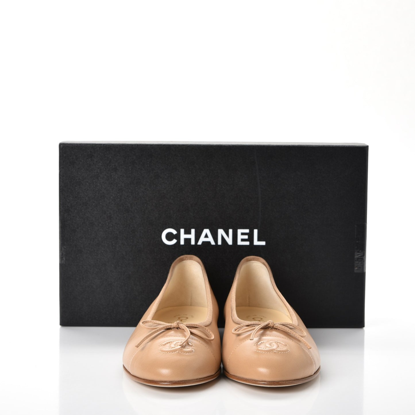 Lambskin Cap Toe CC Ballerina Flats 37.5 Dark Beige