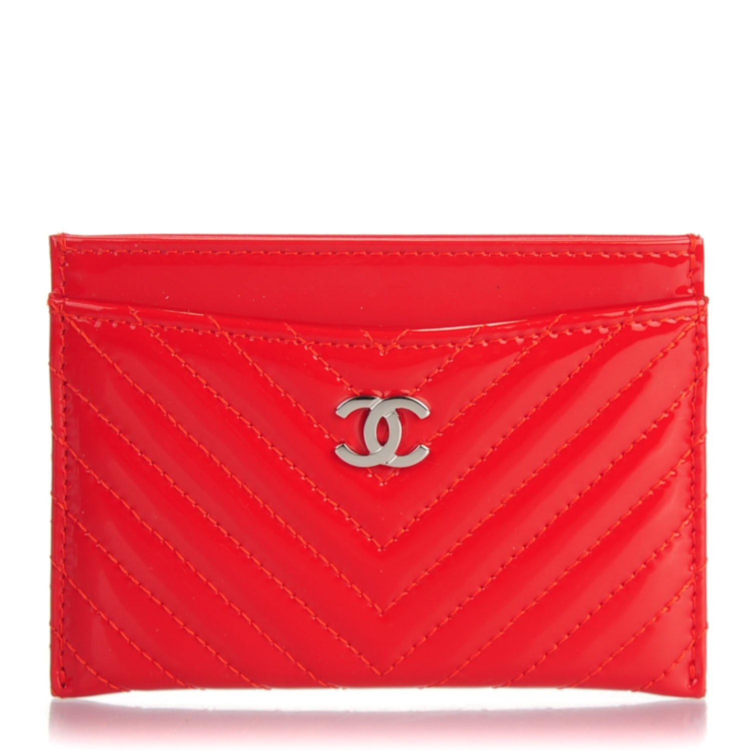 Chanel Patent Quilted Chevron Card Holder Red 1 of 8