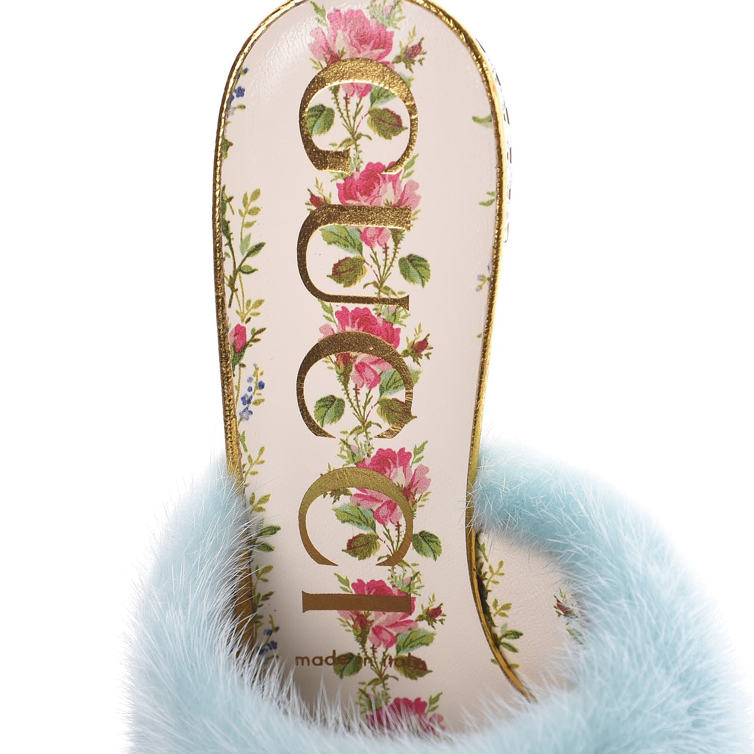 Gucci Mink Nappa Crystal Candy Mules 36.5 Vibrant Turquoise Gold 7 of 8