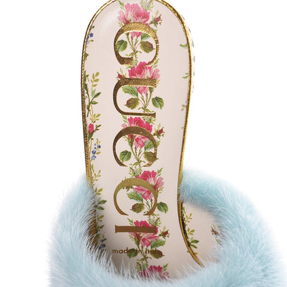 Gucci Mink Nappa Crystal Candy Mules 36.5 Vibrant Turquoise Gold 7 of 8