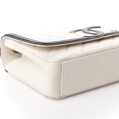 Chanel Caviar Quilted Small CC Filigree Flap White Black 9 of 10