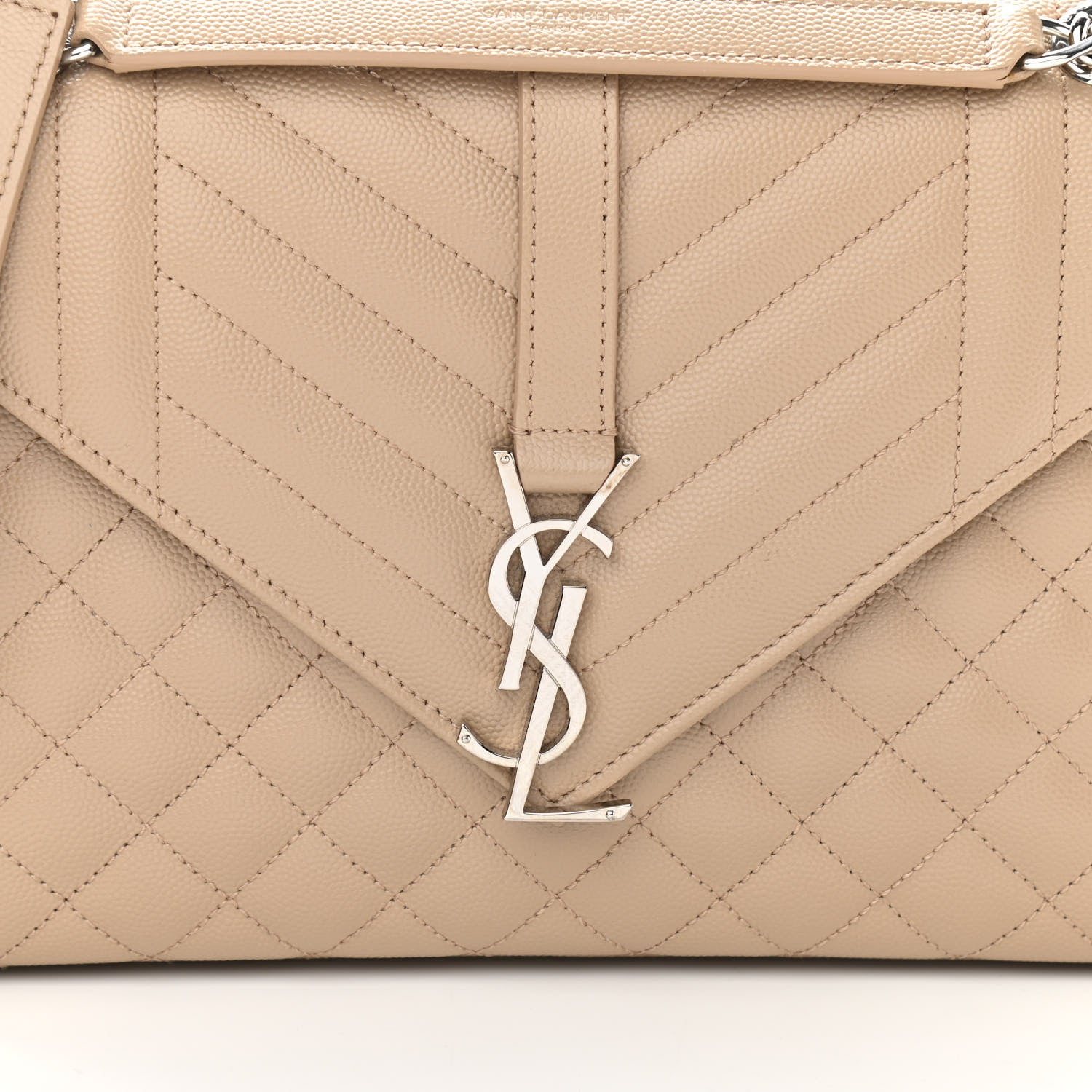 Saint Laurent Grain De Poudre Textured Mixed Matelasse Medium Triquilt Monogram Satchel Nude Powder 7 of 9