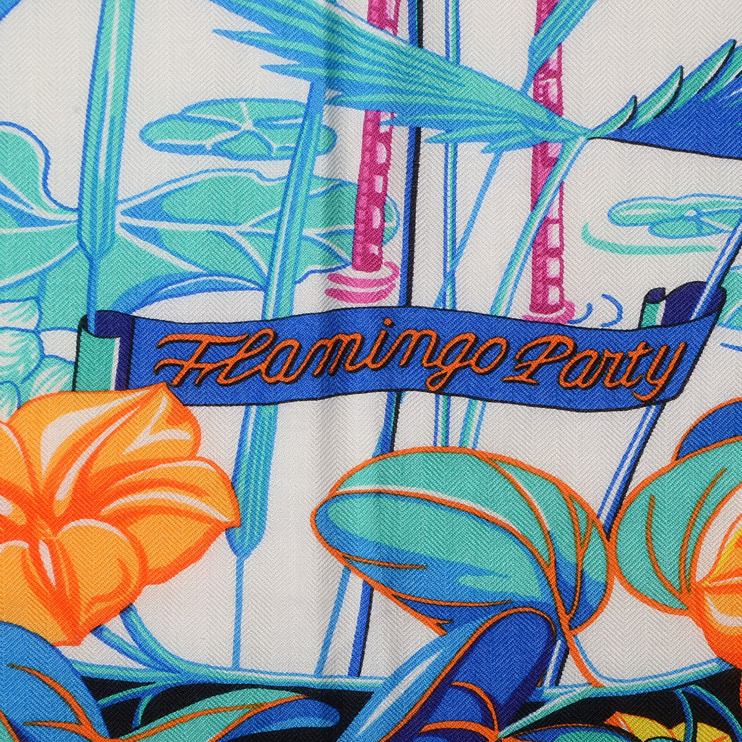 Hermes Cashmere Silk Flamingo Party Shawl 140 Rouge Vif Blanc Bleu 4 of 7