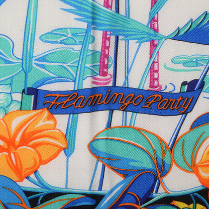 Hermes Cashmere Silk Flamingo Party Shawl 140 Rouge Vif Blanc Bleu 4 of 7