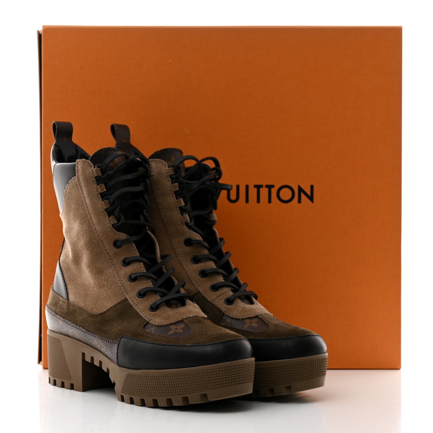 Louis Vuitton Suede Calfskin Monogram Laureate Platform Desert Boots 39.5 Taupe 9 of 9