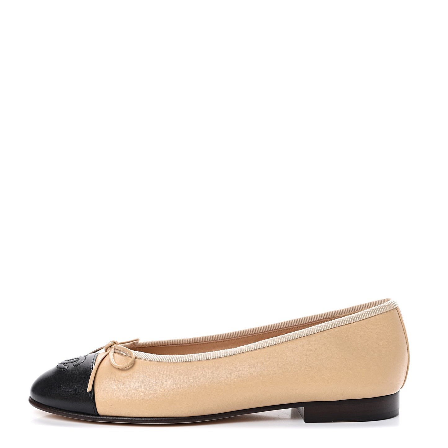Lambskin Cap Toe Ballerina Flats 36.5 Beige Black