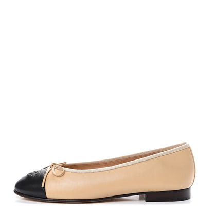 Chanel Lambskin Cap Toe Ballerina Flats 36.5 Beige Black 1 of 8