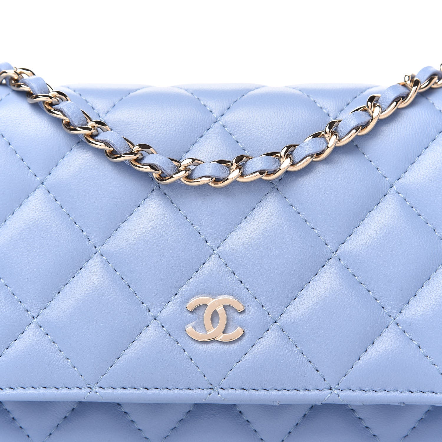 Chanel Lambskin Quilted Mini Wallet On Chain WOC Light Blue 10 of 11