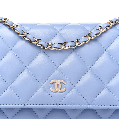 Chanel Lambskin Quilted Mini Wallet On Chain WOC Light Blue 10 of 11