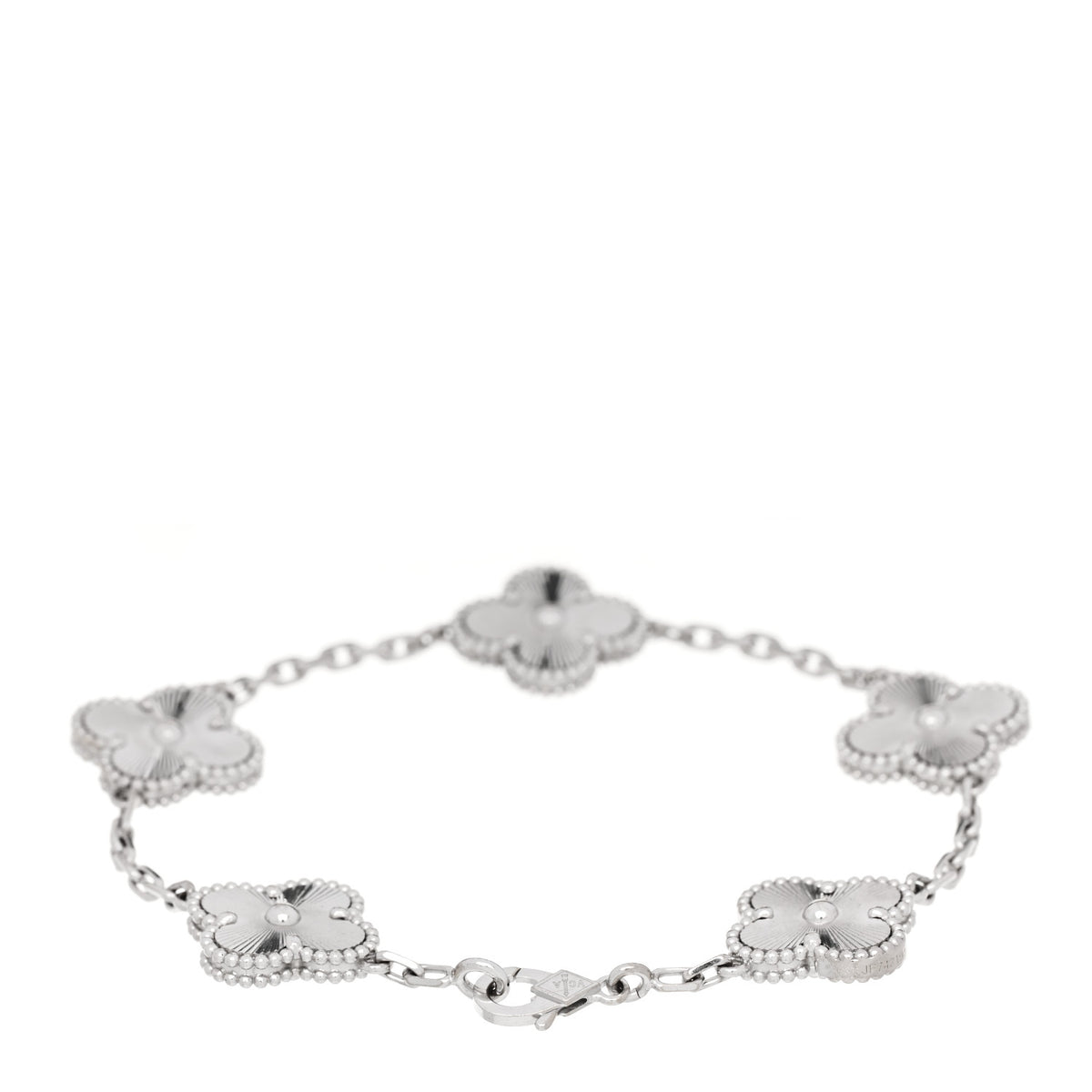 18K White Gold 5 Motifs Guilloche Vintage Alhambra Bracelet