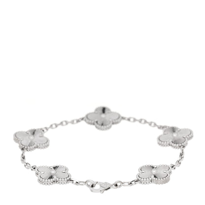 Van Cleef & Arpels 18K White Gold 5 Motifs Guilloche Vintage Alhambra Bracelet 2 of 5