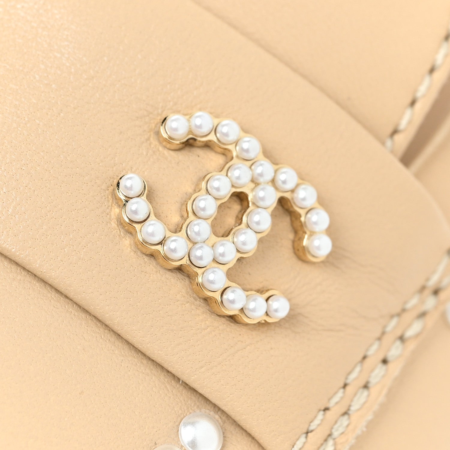 Chanel Calfskin Pearl CC Loafers 38 Beige 13 of 16
