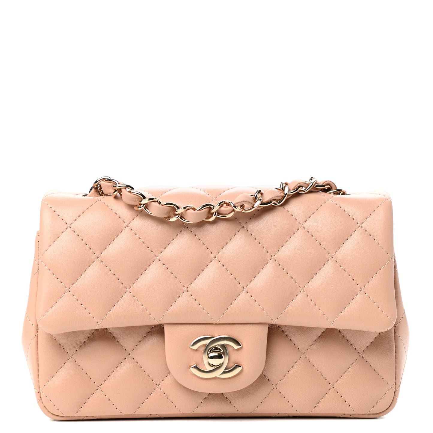 Lambskin Quilted Mini Rectangular Flap Beige