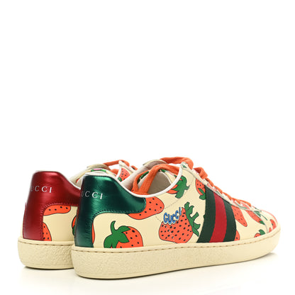 Gucci Calfskin Web Strawberry Print Womens Ace Sneakers 36 Ivory Red Green 4 of 10
