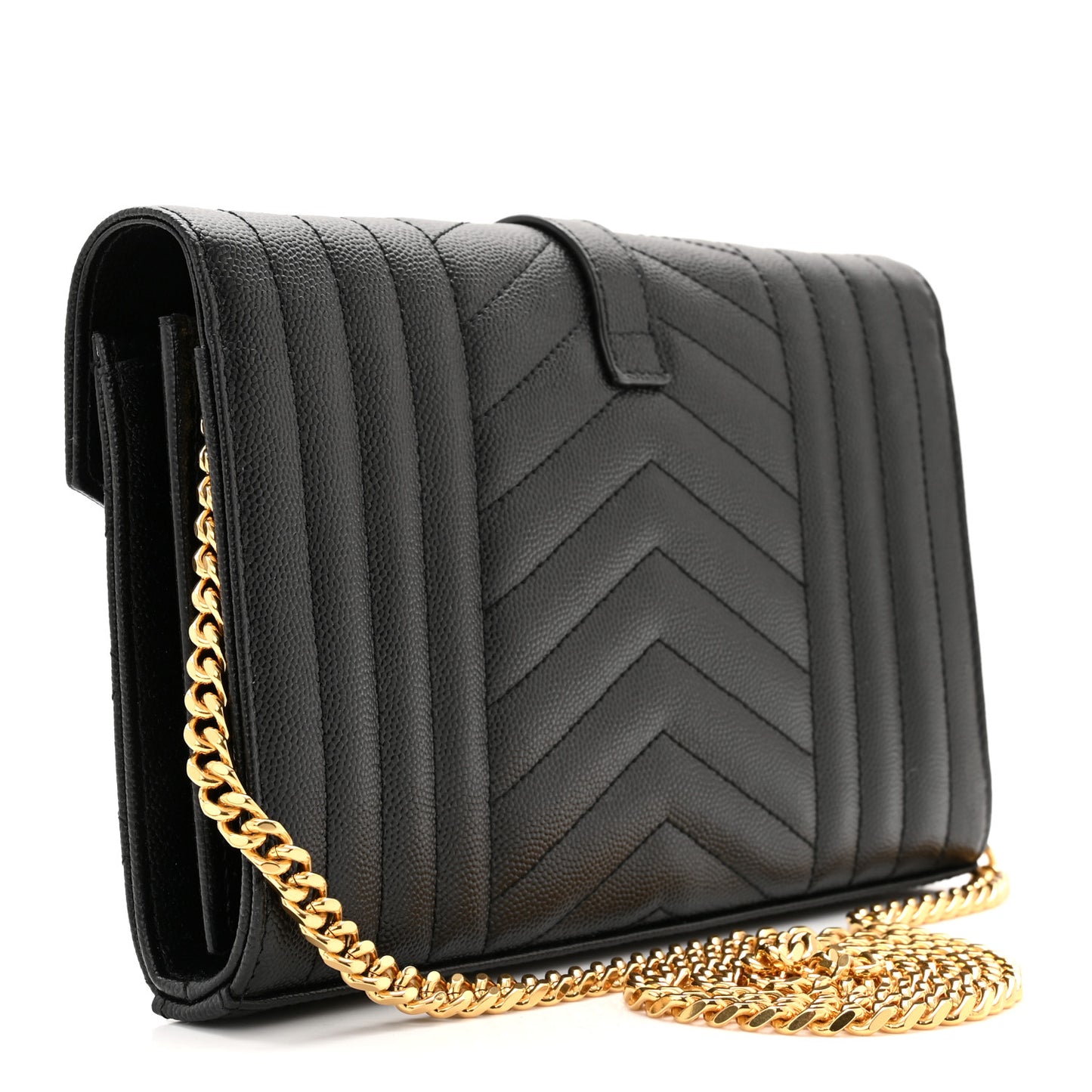 Grain De Poudre Mixed Matelasse Triquilt Monogram Chain Wallet Black