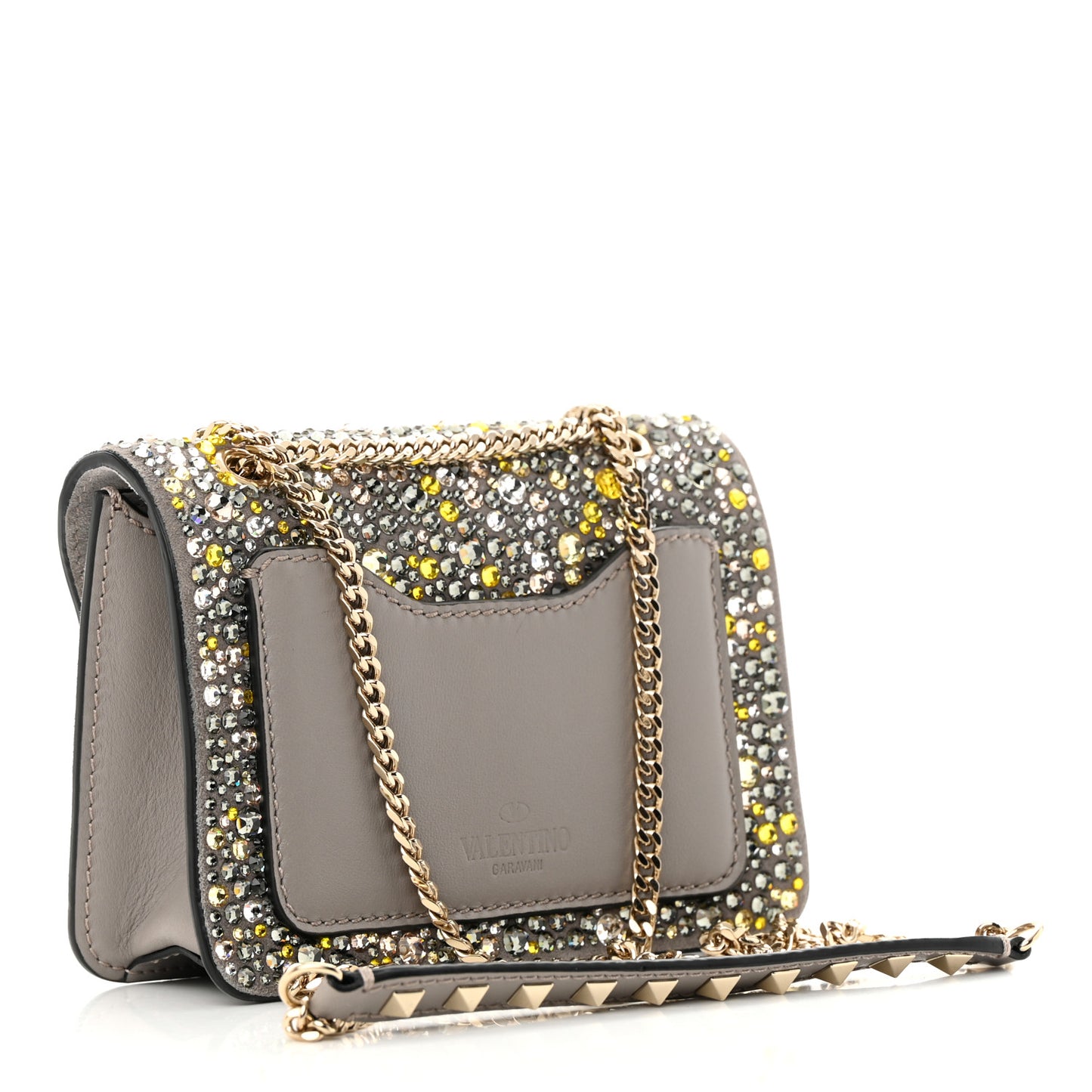 Crystal Suede Mini Rockstud Demilune Shoulder Bag Multicolor