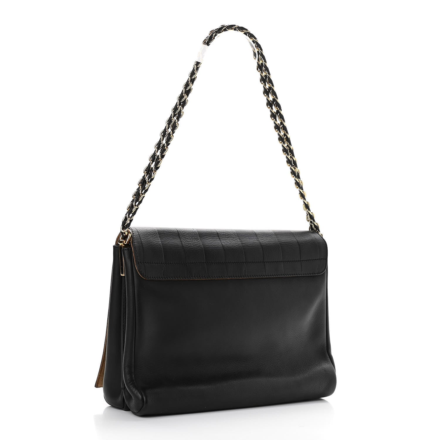 Fendi Grained Calfskin Pequin Embossed Medium Claudia Shoulder Bag Black 3 of 9