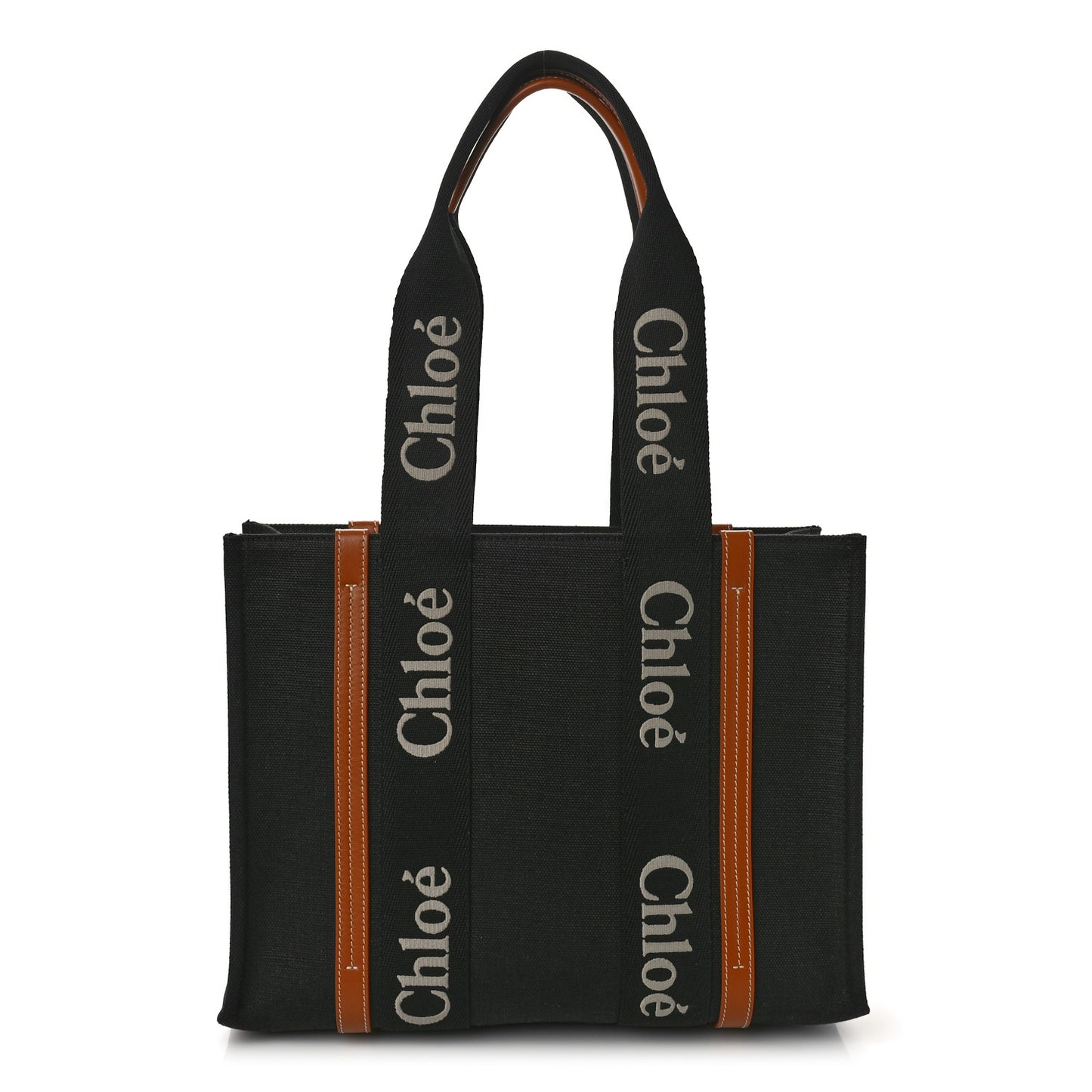 Cotton Calfskin Medium Woody Ribbon Tote Black