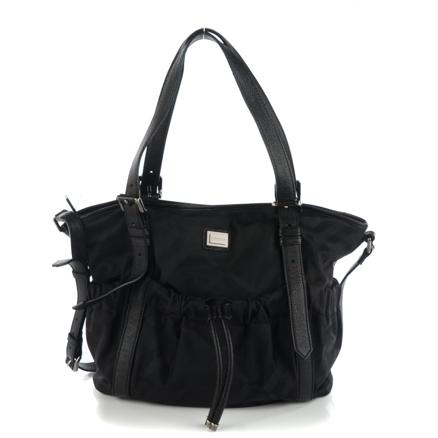 Nylon Tonal Check Drawstring Tote Black